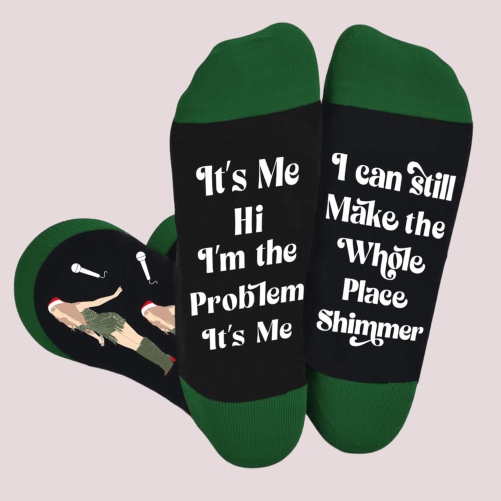 NWT‎ Swiftie Black & Green “Bejeweled” Novelty Socks - OS